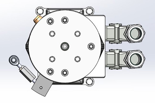 End view showing the encoder drive pin and stator retention arm